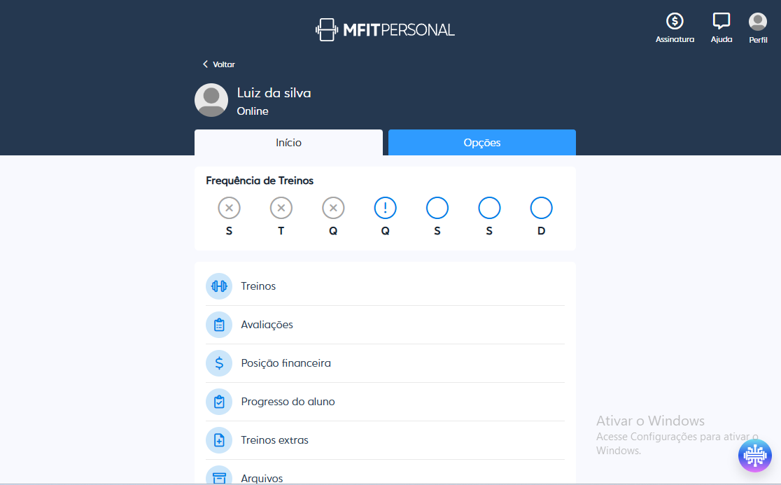 Perfil do aluno no MFIT Personal