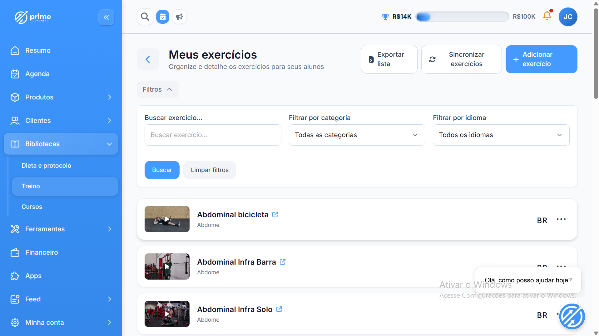 Lista de exercícios da Prime Coaching