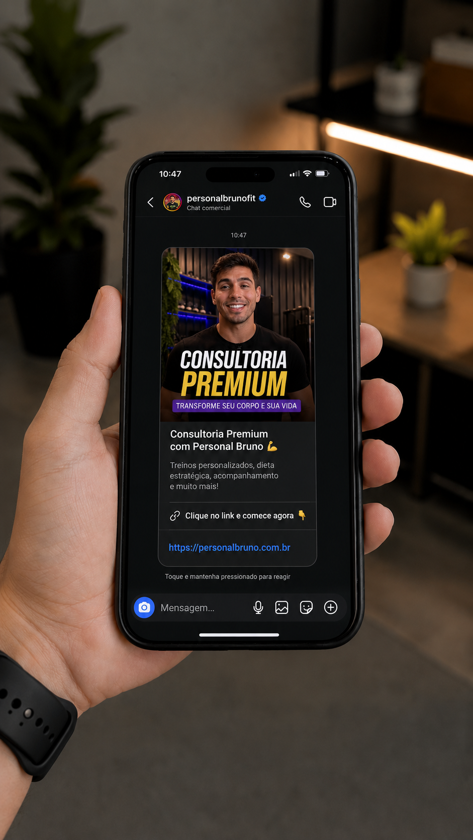 Premium Coach — exemplo de mensagem direta automática enviada pelo Premium Coach