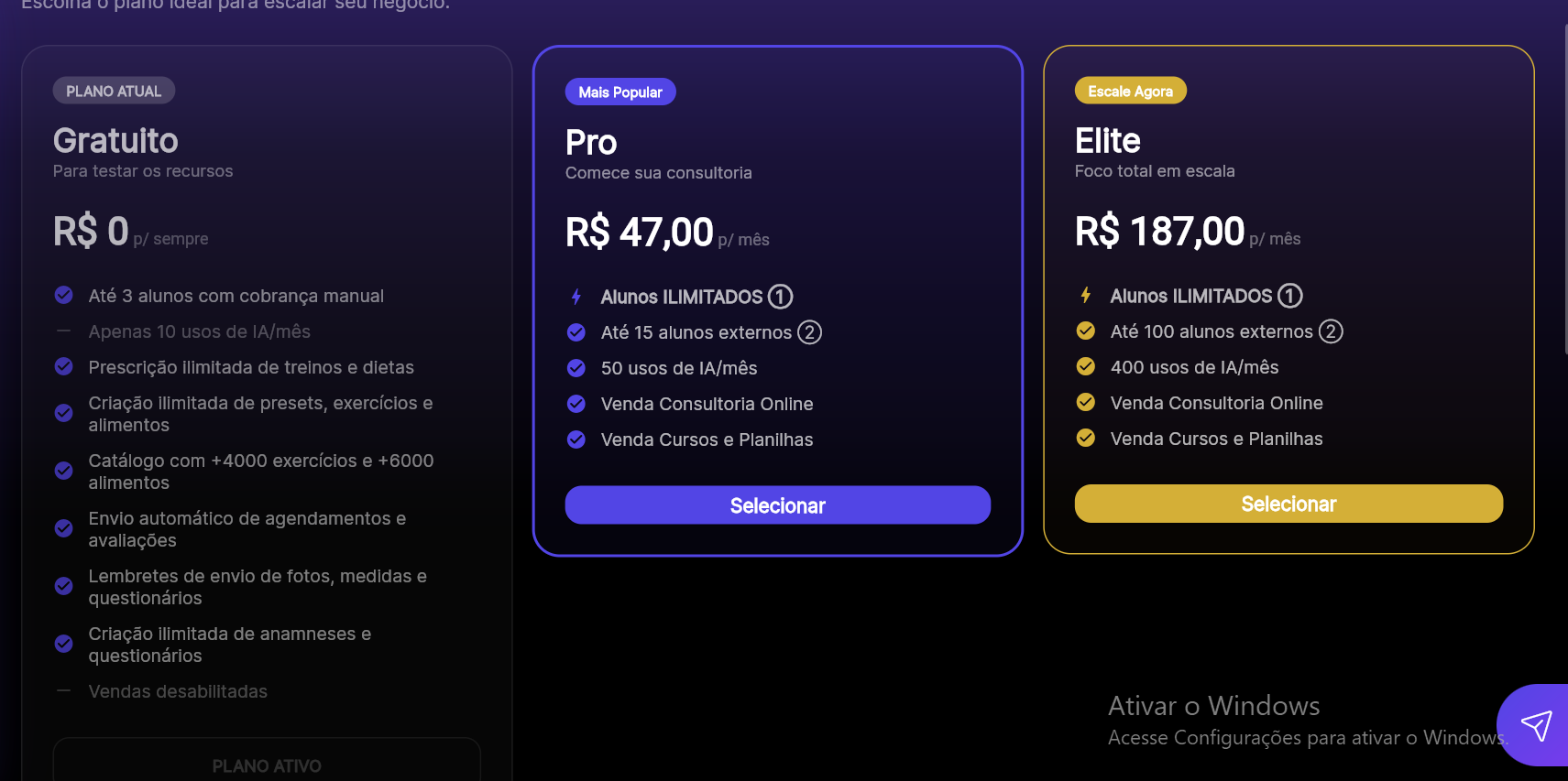 Premium Coach — gestão de planos e cobrança