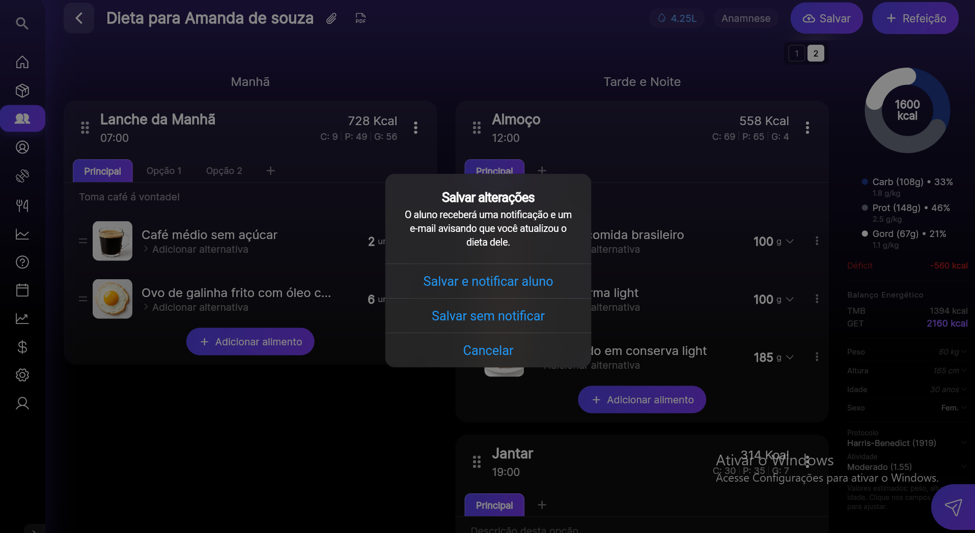 Premium Coach — salvar e notificar