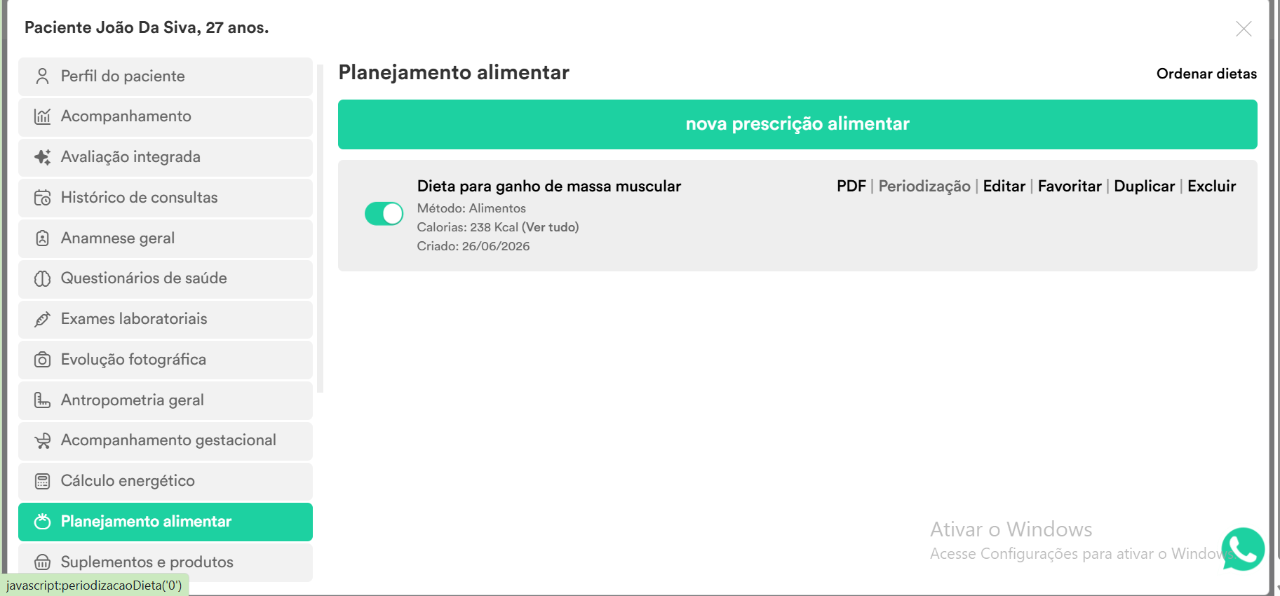 WebDiet — plano de dietas