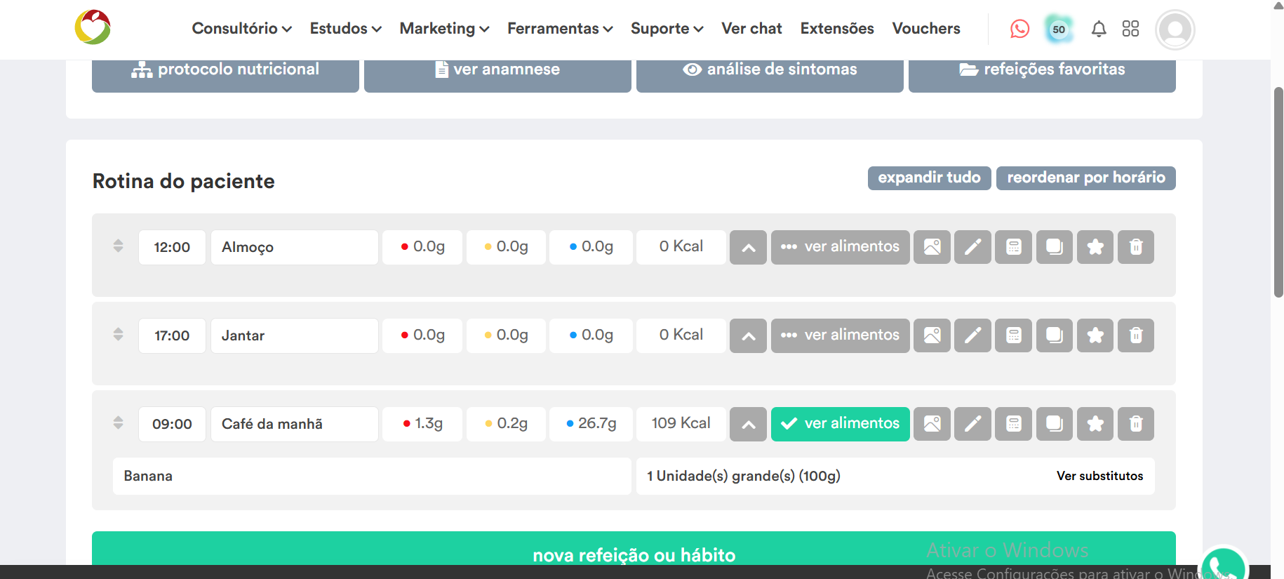 WebDiet — botão ver alimentos